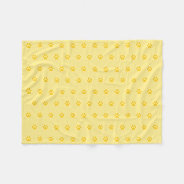 Yellow Paw Print Fleece Blanket (Front (Horizontal))