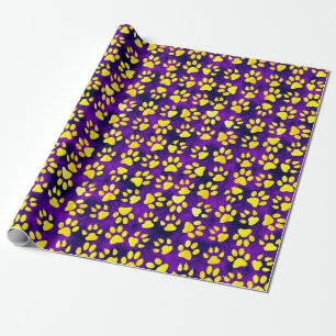 Yellow Paw Prints on Purple - Wrapping Paper