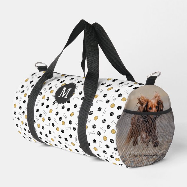 Yellow Paws Bones Ball Dog Photos & Monogram Duffle Bag (Right Corner)