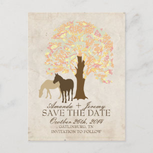 Yellow Peach and Mint Autumn Horses Save The Date Announcement Postcard