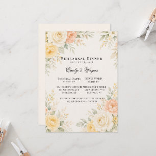 Yellow Peach & Ivory Floral Rehearsal Dinner  Invitation