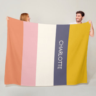 Yellow Peach Modern Color Blocks Stripes Custom  Fleece Blanket