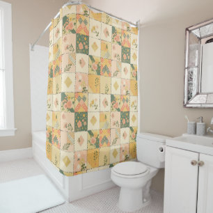 Yellow Peach Patchwork Quilt Rustic Retro Floral