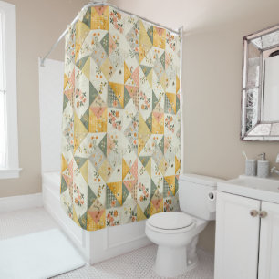 Yellow Peach Patchwork Quilt Rustic Retro Floral