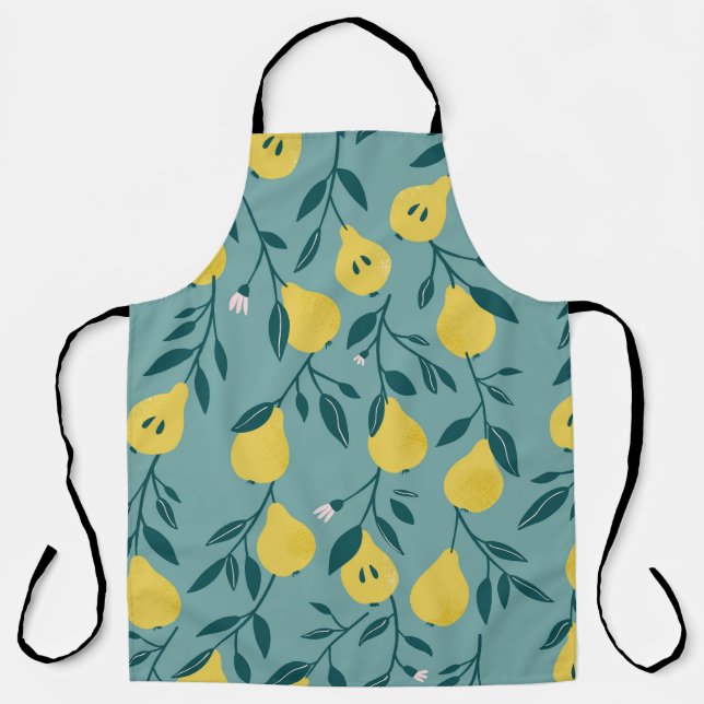 Yellow Pear Fruit: Vintage Background Apron (Front)
