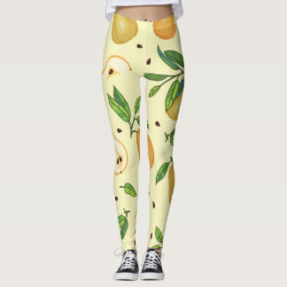 Yellow Pear Fruits: Vintage Illustration. Leggings