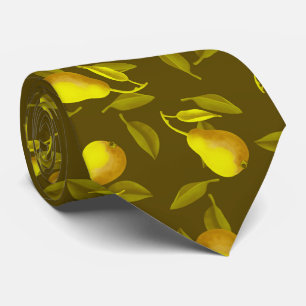 Yellow pear on dark green background   tie