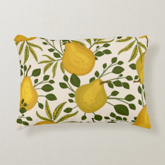 Yellow Pears Leaves White Background Accent Pillow