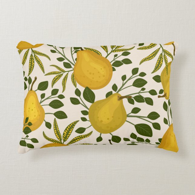 Yellow Pears Leaves White Background Accent Pillow (Front)