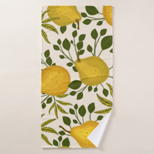 Yellow Pears Leaves White Background Bath Towel