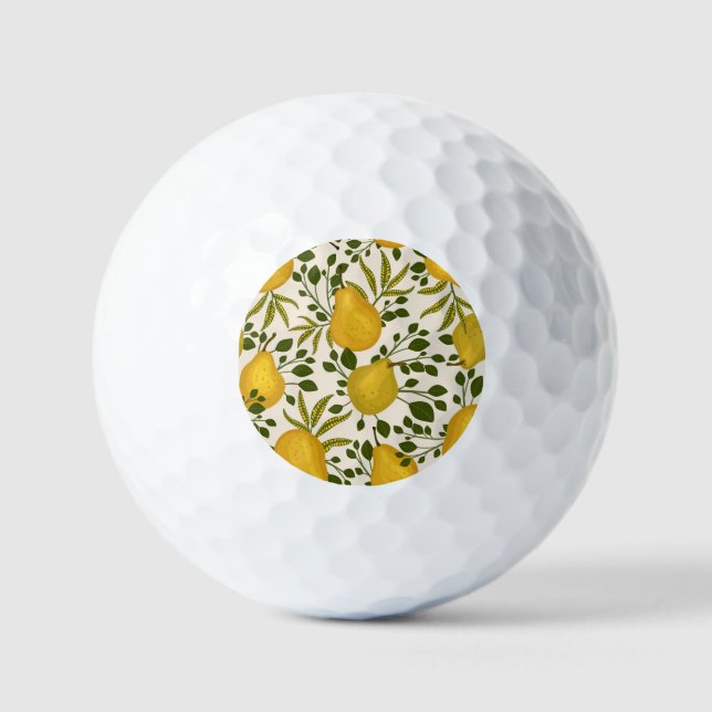 Yellow Pears Leaves White Background Golf Balls (Front)