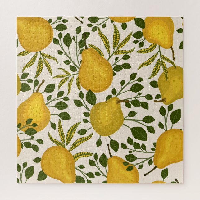 Yellow Pears Leaves White Background Jigsaw Puzzle (Vertical)
