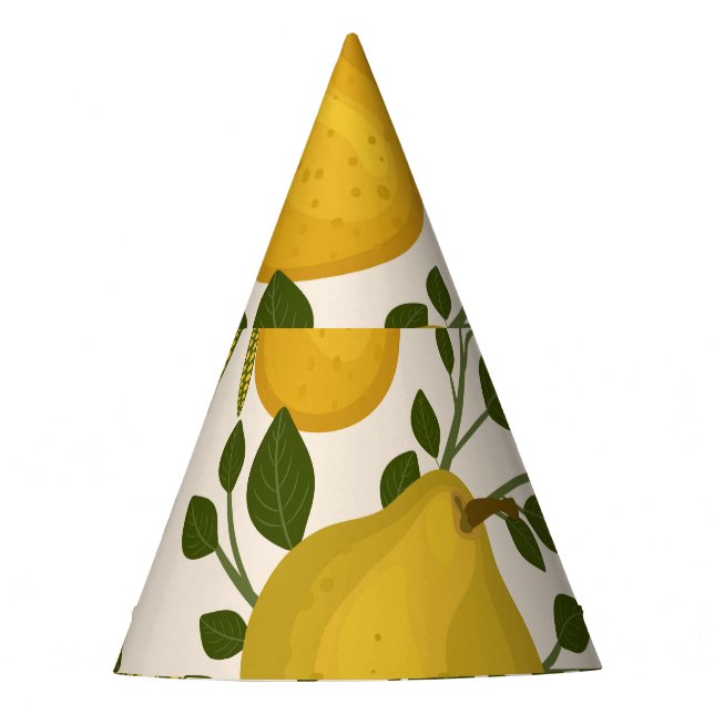 Yellow Pears Leaves White Background Party Hat (Front)