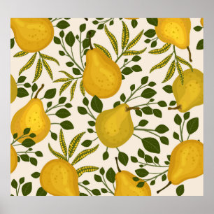 Yellow Pears Leaves White Background Poster