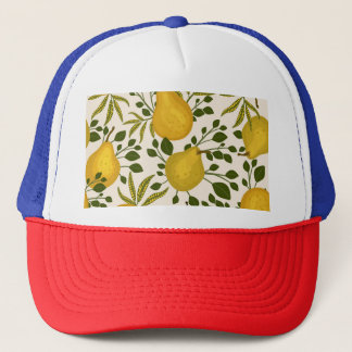Yellow Pears Leaves White Background Trucker Hat