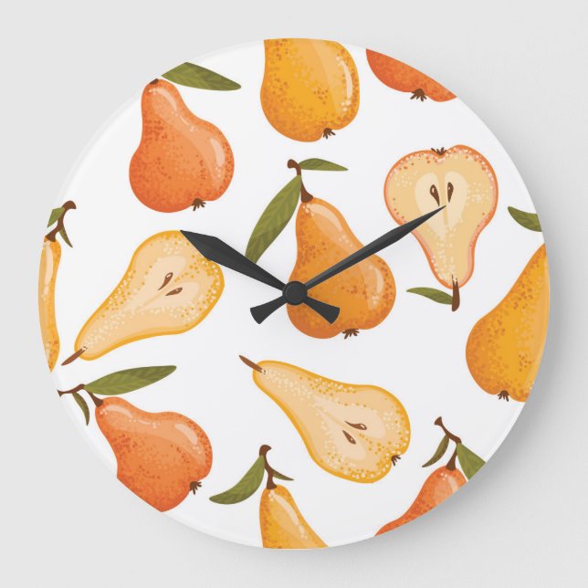 Yellow Pears: Seamless White Background. Large Clock (Front)