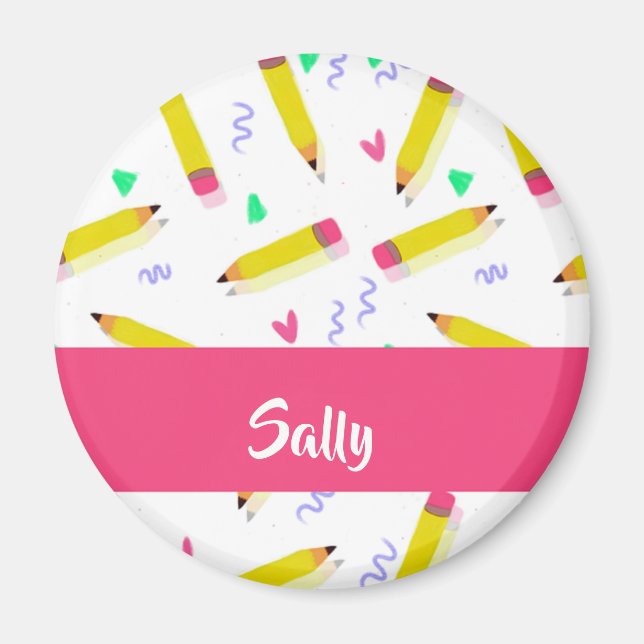 Yellow pencils and scrabbles on white magnet (Front)