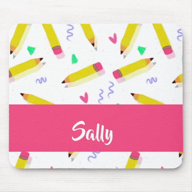 Yellow pencils and scrabbles on white mouse pad (Front)