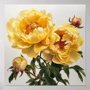 Yellow Peonies Flower Art Print Poster