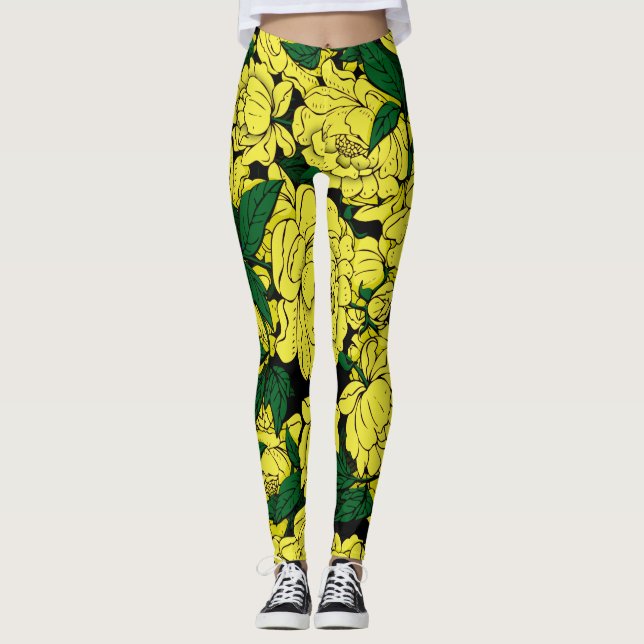 Yellow Peonies Leggings (Front)