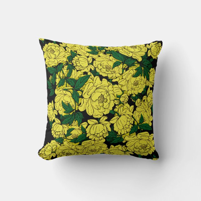 Yellow Peonies Throw Pillow (Front)