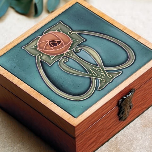 Yellow Peony Blue Decor Art Nouveau Art Deco Ceram Tile (Creator Uploaded)