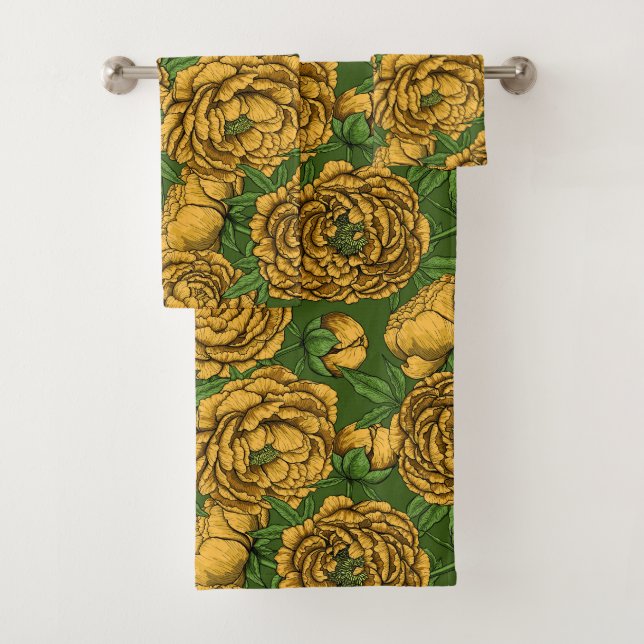 Yellow peony bouquet bath towel set (Insitu)