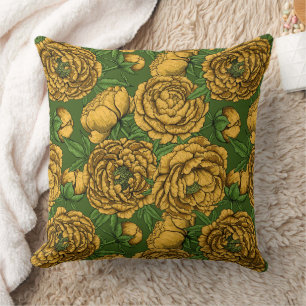 Yellow peony bouquet throw pillow
