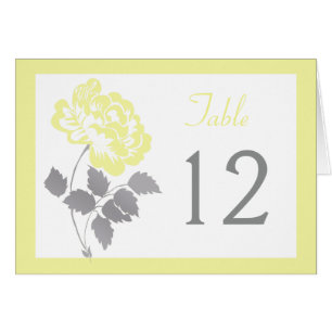 Yellow Peony on White with Grey Table Number