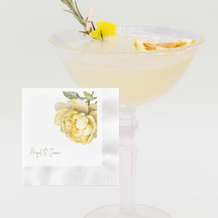 Yellow Peony Personalized Names Coined Wedding Napkin