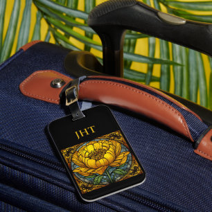 Yellow Peony Stained Glass Luggage Tag