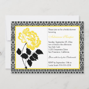 Yellow Peony with Black Damask Bridal Shower Invitation