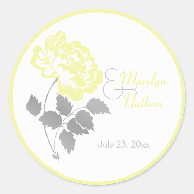 Yellow Peony with Grey and White1.5" Round Sticker (Front)