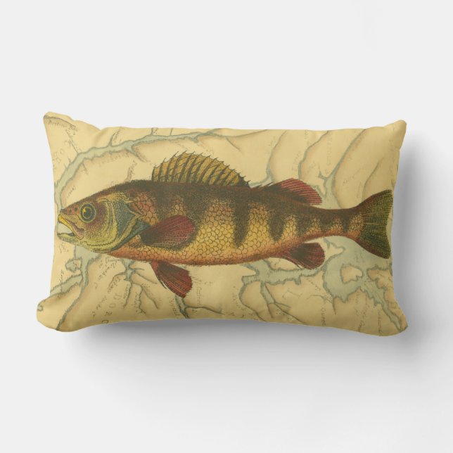 Yellow Perch on Map Lumbar Pillow (Front)