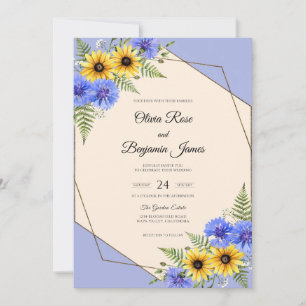 Yellow Periwinkle Sunflower Eucalyptus Wedding Invitation