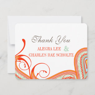 Yellow Persimmon Aqua Mint Typography Thank You Card