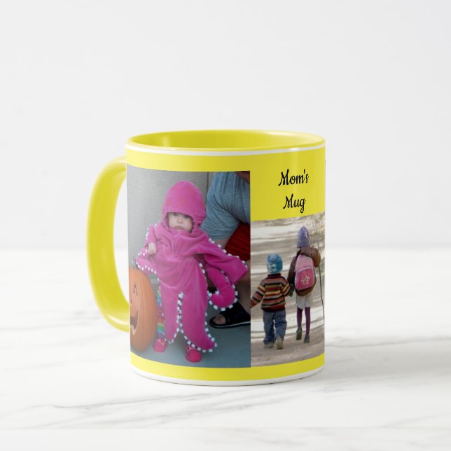 Yellow Personalize 3 PHOTO TEMPLATE Gift Coffee Mug (Front Left)