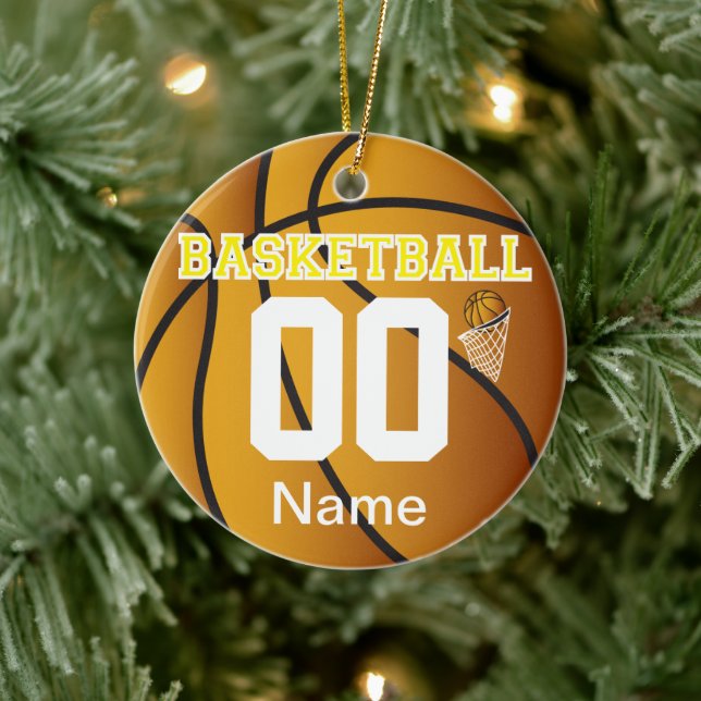 Yellow Personalize Basketball Number Ornament (Tree)