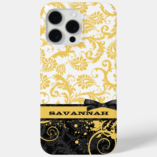 Yellow Personalized Damask Case-Mate iPhone Case (Back)
