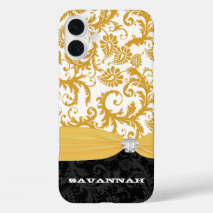 Yellow Personalized Faux Rhinestone Damask iPhone iPhone 16 Plus Case