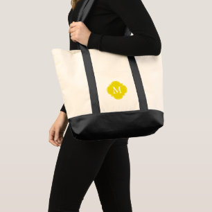 Yellow Personalized Quatrefoil Monogram Tote Bag