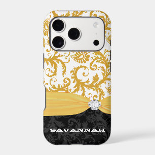 Yellow Personnalisé Faux Rhinestone Damask iPhone