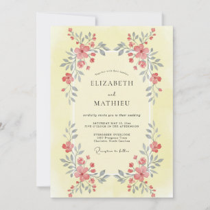 Yellow Petal Pink Wildflower Wedding Invitation
