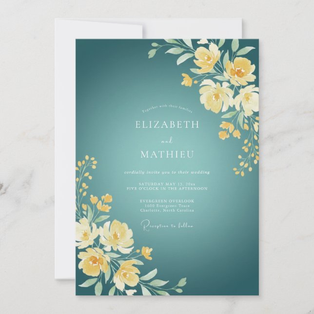 Yellow Petrol Petal Wedding Invitation (Front)