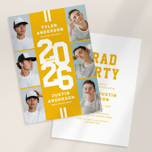 Yellow Photo Collage Joint Graduation Party Invitation