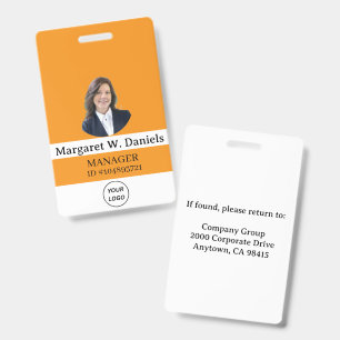 Yellow Photo Employee Logo or QR CODE Security B Badge