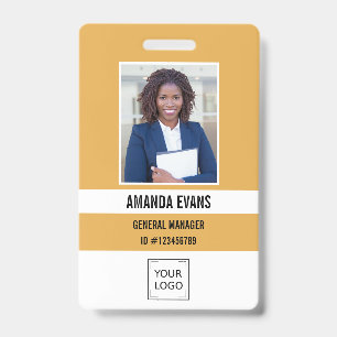 Yellow   Photo Employee Logo or QR CODE Security Badge