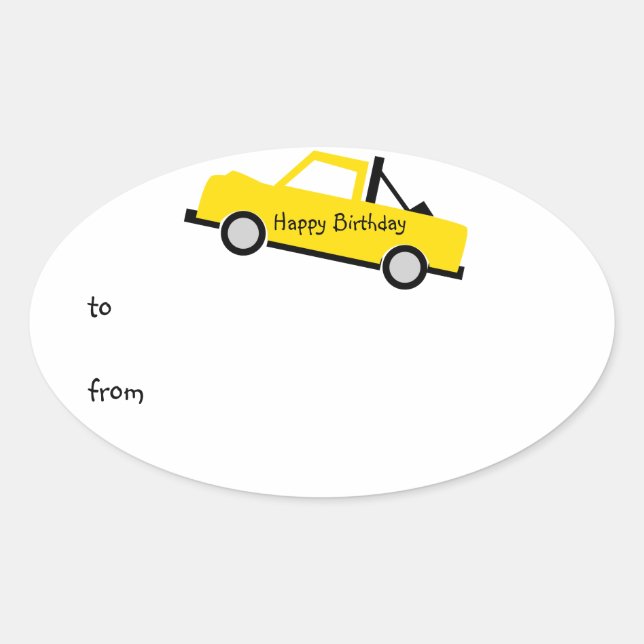Yellow Pick Up Truck Oval Sticker (Front)
