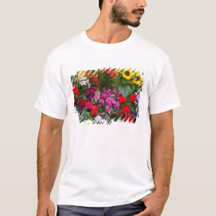 Yellow picket fence with flower garden in T-Shirt