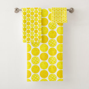 Yellow Pickleball Balls on White Bath Towel Set